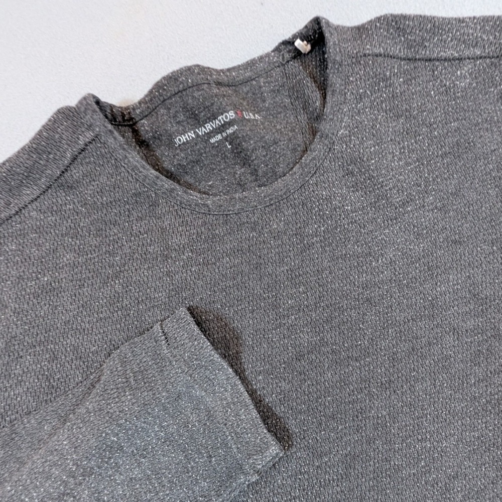 John Varvatos‎ Star USA Long Sleeve Tee Mens Large Charcoal Grey Waffle Knit